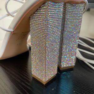 Women's Rhinestones Block Heel Lace Up Ankle Wrap Heeled Sandals